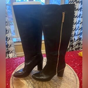 Louise et cie knee high black real leather heeled gold zipper boots 8.5